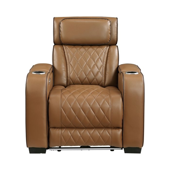 9516BRW-1PWH Power Reclining Chair with Power Headrest, Cup holders and Storage Arms(Top and Side), Charging Ports and LED lighting