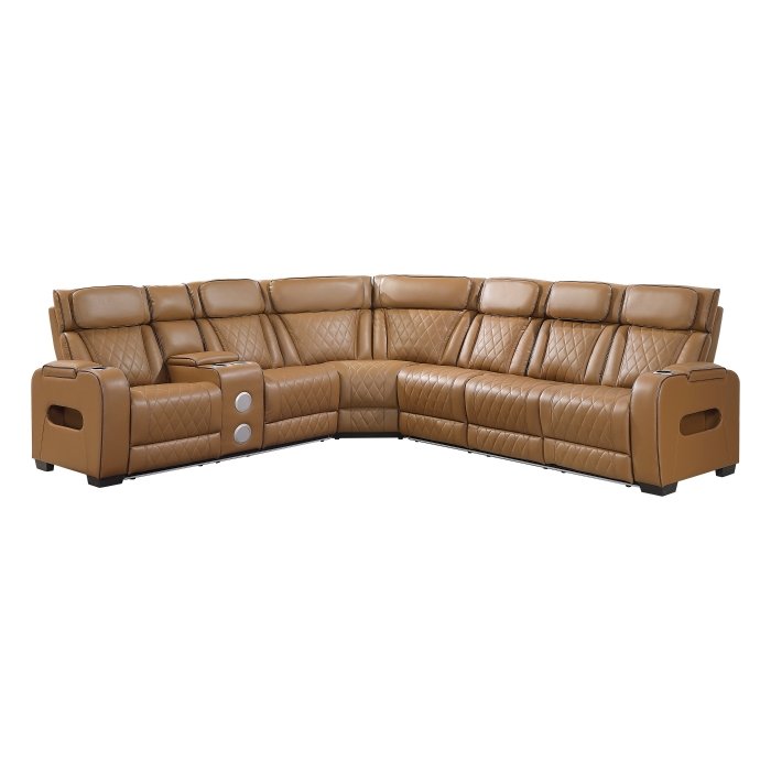 9516BRWS*32LCN3RPWH 3-Piece Power Reclining Sectional with Left Side Console, Drop-Down Cup Holders, Power Headrests, Storage Arms(Top and Side), Cup holders, Reading Lights, Charging Ports, Wireless speakers, Two Wireless Chargers, and LED lighting