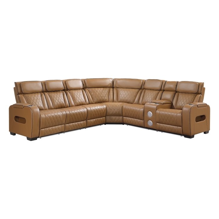 9516BRWS*33L2RCNPWH 3-Piece Power Reclining Sectional with Right Side Console, Drop-Down Cup Holders, Power Headrests, Storage Arms(Top and Side), Cup holders, Reading Lights, Charging Ports, Wireless speakers, Two Wireless Chargers, and LED lighting