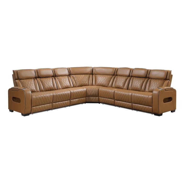 9516BRWS*33L3RPWH 3-Piece Power Reclining Sectional with Center Drop-Down Cup Holders, Power Headrests, Storage Arms(Top and Side), Cup holders, Charging Ports, Reading Lights, Wireless Chargers, Charging Ports and LED Lighting