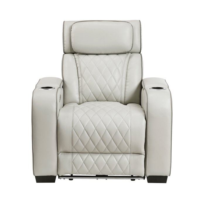 9516TPE-1PWH Power Reclining Chair with Power Headrest, Cup holders and Storage Arms(Top and Side), Charging Ports and LED lighting