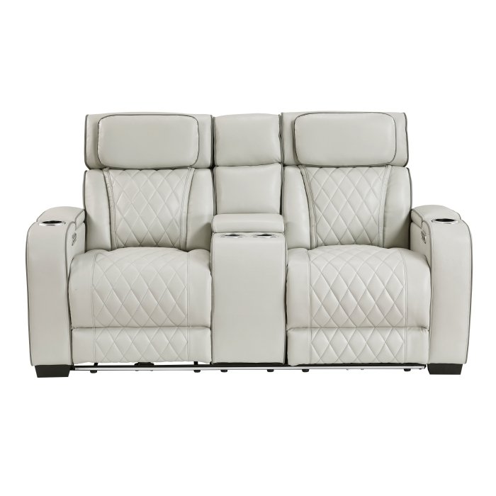 9516TPE-2PWH Power Double Reclining Love Seat with Center Console, Power Headrests, Storage Arms(Top and Side), Cup holders, Charging Ports and LED lighting