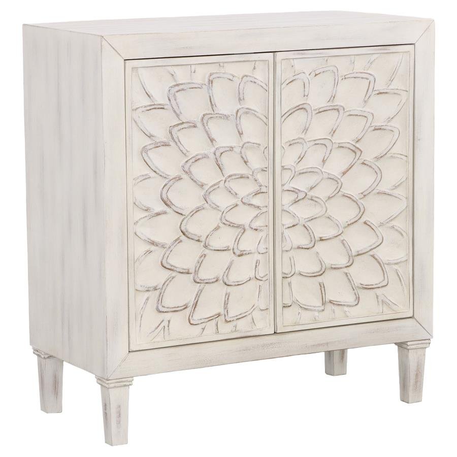 CLARKIA ACCENT CABINET WITH FLORAL CARVED DOOR WHITE