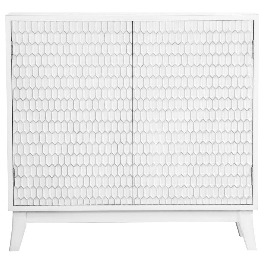 GAMBON 2-DOOR WOOD HONEYCOMB PATTERN ACCENT CABINET WHITE