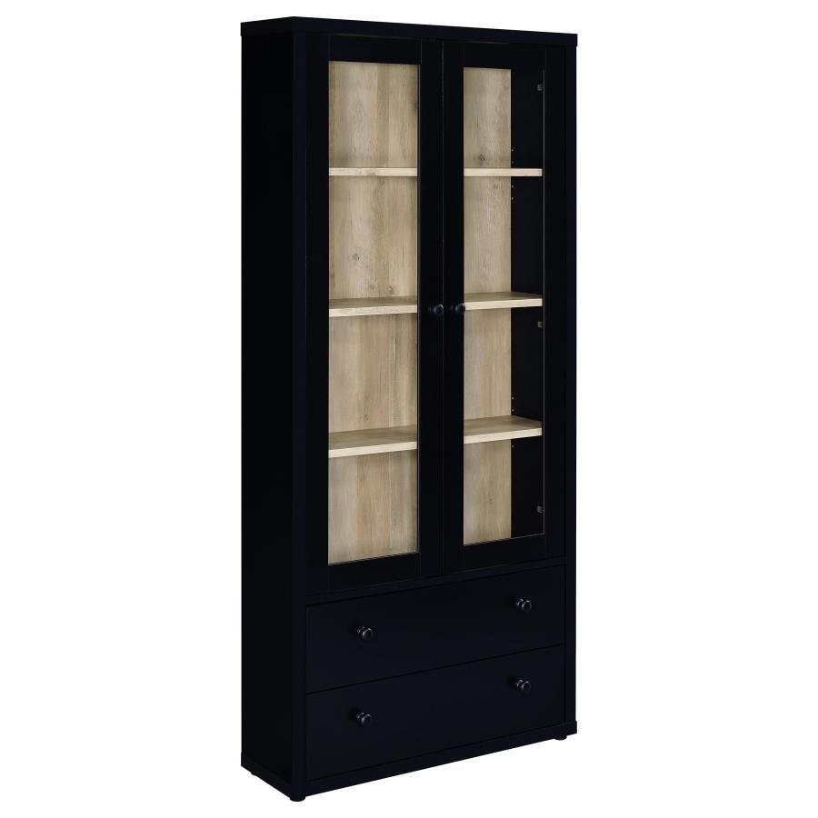 HAWTHORNE 4-SHELF GLASS DOOR CABINET WITH DRAWERS BLACK