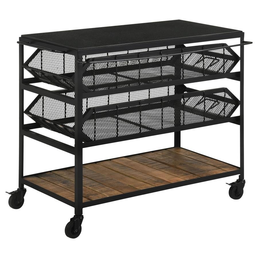 EVANDER MARBLE TOP KITCHEN CART WITH REMOVABLE SHELVES BLACK
