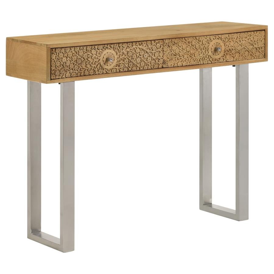 DRACO 2-DRAWER CONSOLE TABLE HAND CARVED DETAILS NATURAL
