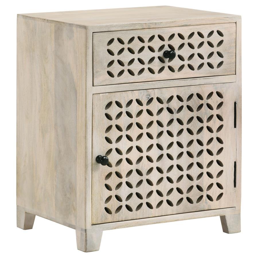 AUGUST 1-DRAWER TRELLIS PATTERN STORAGE CABINET WHITE WASHED