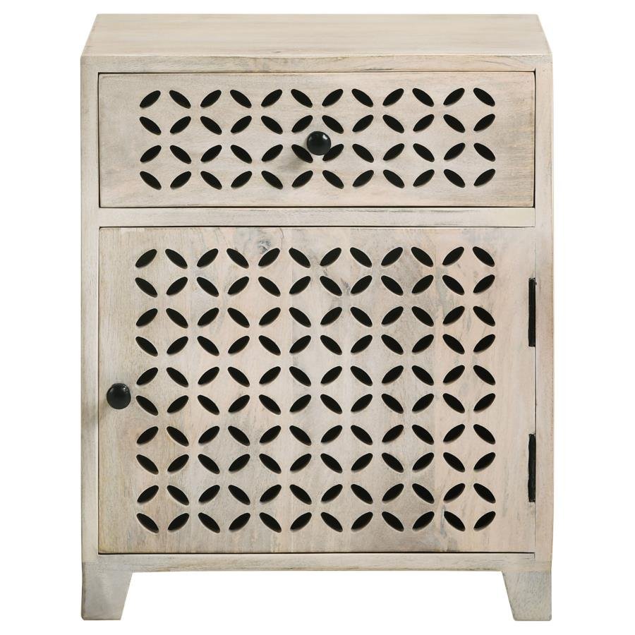 AUGUST 1-DRAWER TRELLIS PATTERN STORAGE CABINET WHITE WASHED - Image 4