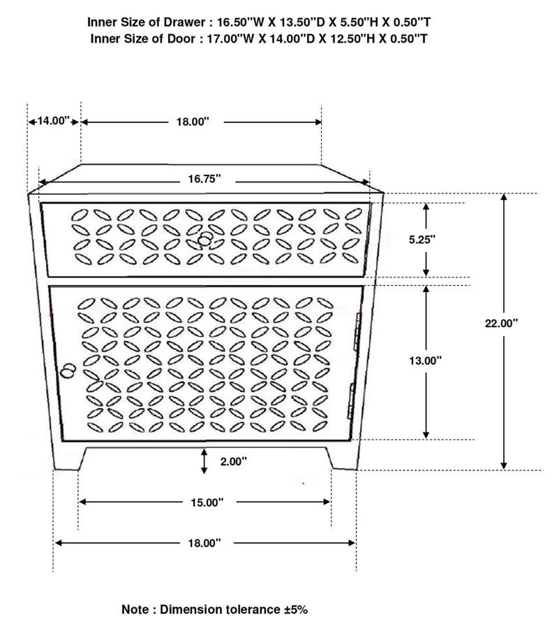 AUGUST 1-DRAWER TRELLIS PATTERN STORAGE CABINET WHITE WASHED - Image 12