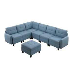 9557BUE*7SCOT 7-Piece Sectional with Storage and Ottoman