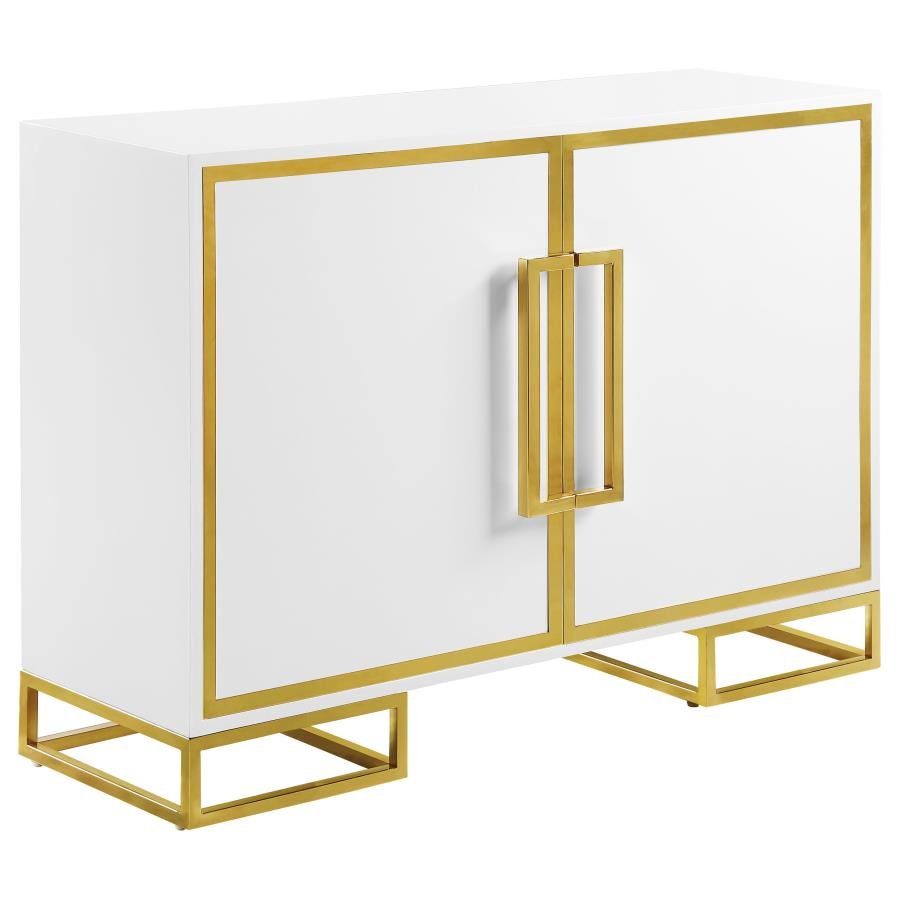 ELSA 2-DOOR WOOD STORAGE ACCENT CABINET WHITE AND GOLD
