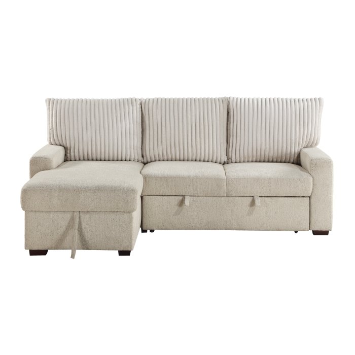 9605BE*2LCRL 2-Piece Sectional with Left Chaise and  Drop-Down Cup holders, Storage Pouch, Pull-out Bed and Hidden Storage