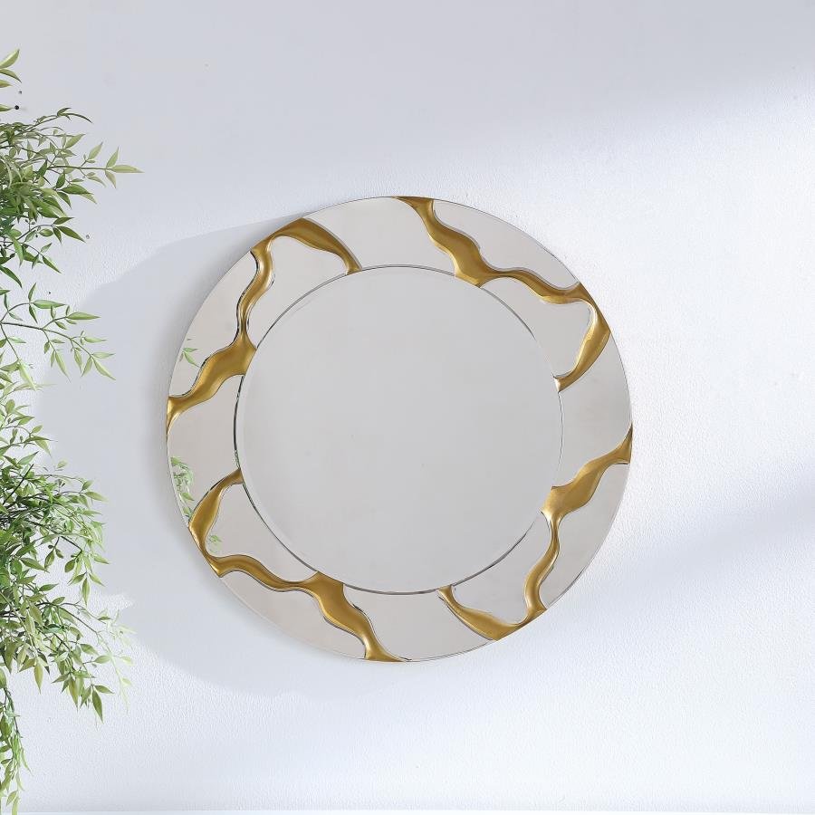 DORINDA 36 X 36 INCH ROUND KINTSUGI STYLE WALL MIRROR GOLD - Image 2