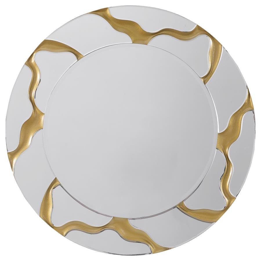 DORINDA 36 X 36 INCH ROUND KINTSUGI STYLE WALL MIRROR GOLD