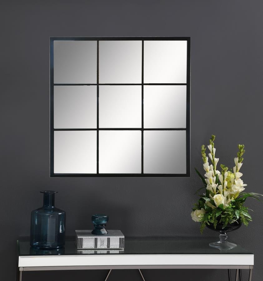QUETZAL 35 X 35 INCH SQUARE WINDOW PANE WALL MIRROR BLACK - Image 2