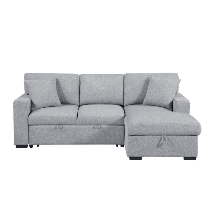 9630GY*22LRC Sectional with Right Chaise, Pull-out Bed, Hidden Storage and Shelves, Charging Ports