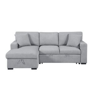 9630GY*2LC2R Sectional with Left Chaise, Pull-out Bed, Hidden Storages and Shelves, Charging Ports