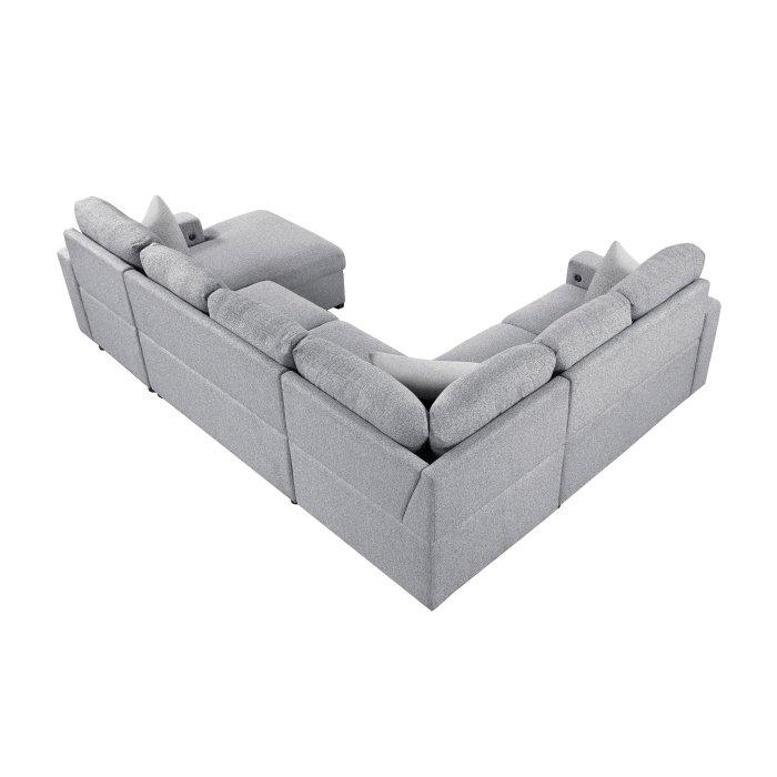 9630GY*42LRC Sectional with Right Chaise, Pull-out Bed, Hidden Storages and Shelves, Charging Ports - Image 4