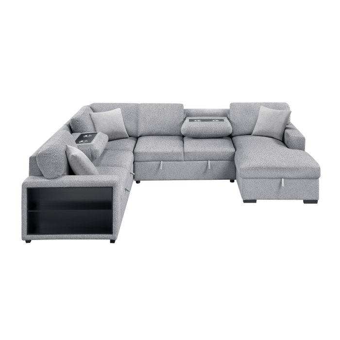9630GY*42LRC Sectional with Right Chaise, Pull-out Bed, Hidden Storages and Shelves, Charging Ports - Image 5