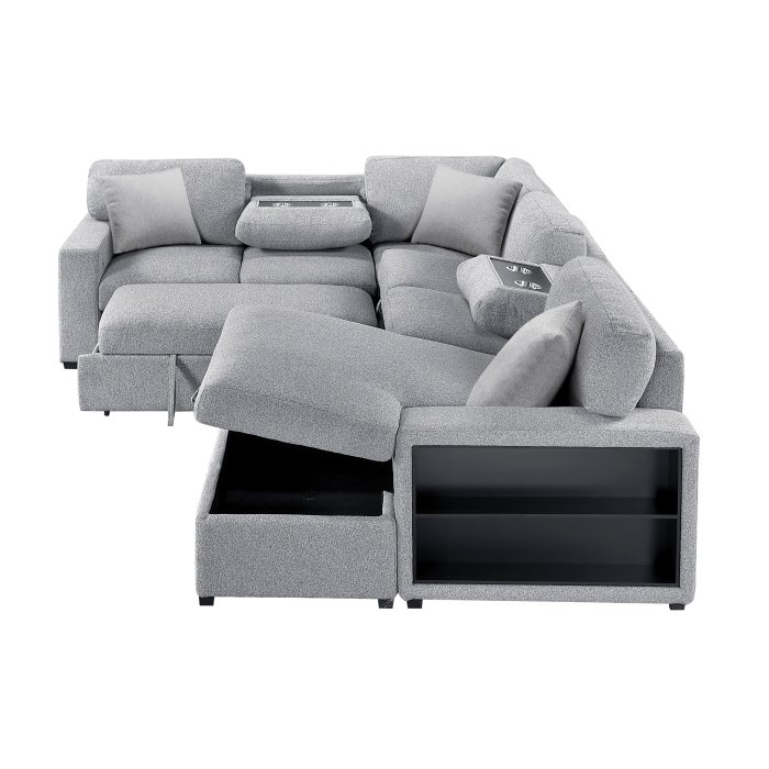9630GY*42LRC Sectional with Right Chaise, Pull-out Bed, Hidden Storages and Shelves, Charging Ports - Image 6