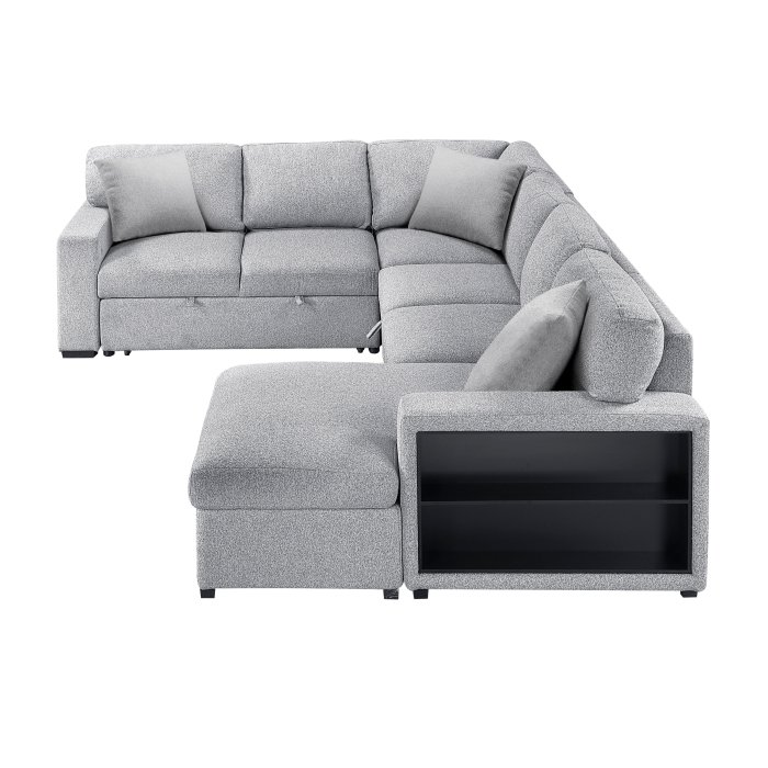 9630GY*42LRC Sectional with Right Chaise, Pull-out Bed, Hidden Storages and Shelves, Charging Ports - Image 3