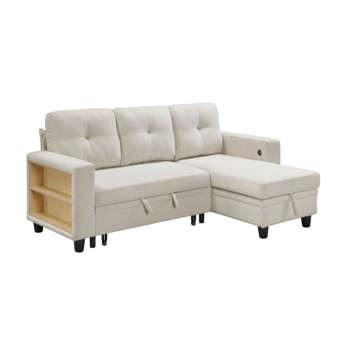 9705BE*32AVC Sectional with Reversible Chaise, Pull-out Bed, Shelves and Charging Ports