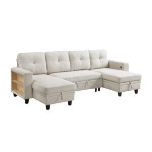 9705BE*42AVC Sectional with Two Chaises, Pull-out Bed, Shelves and Charging Ports