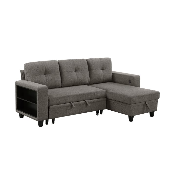 9705DB*32AVC Sectional with Reversible Chaise, Pull-out Bed, Shelves and Charging Ports