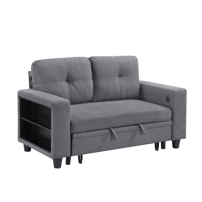 9705GY-2* Love Seat with Pull-out Bed, Shelves and Charging Ports