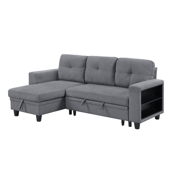 9705GY*32AVC Sectional with Reversible Chaise, Pull-out Bed, Shelves and Charging Ports