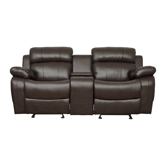 9724BRW-2 Double Glider Reclining Love Seat with Center Console