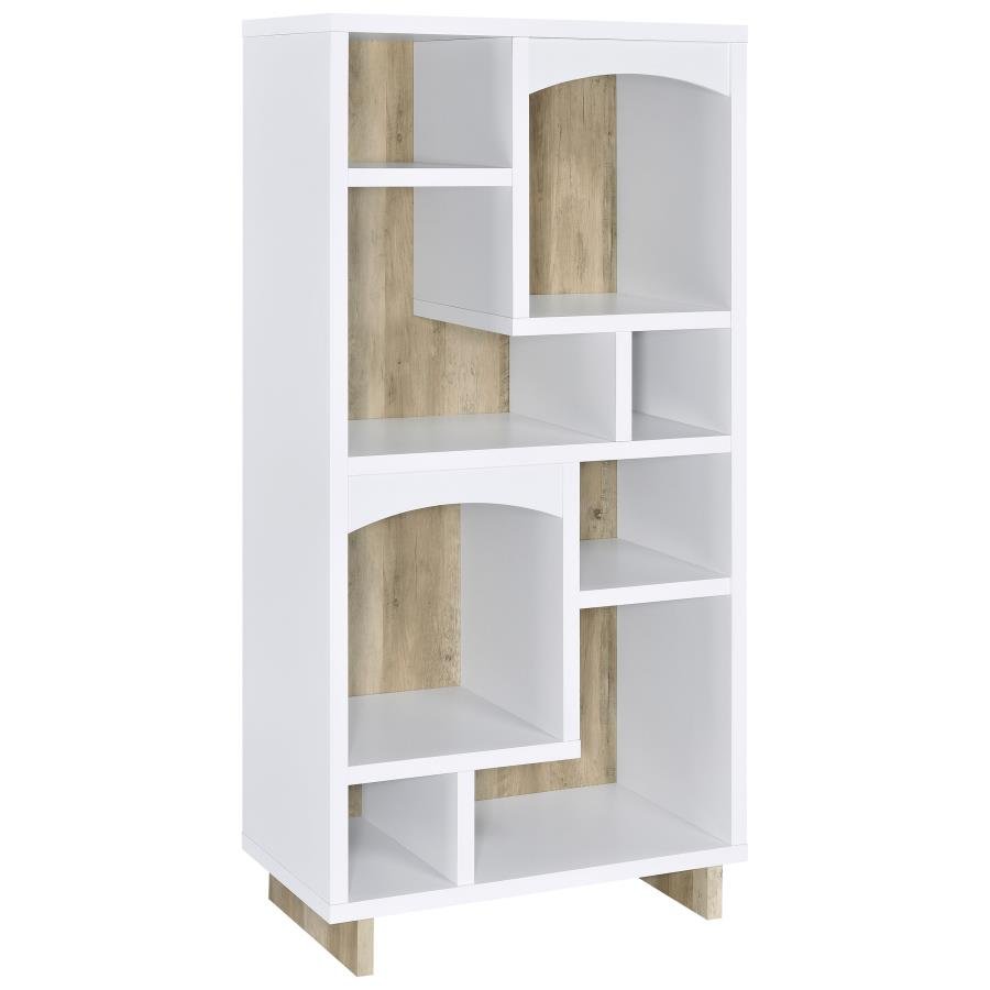 DALTON 65-INCH 6-SHELF BOOKCASE WHITE AND DISTRESSED PINE