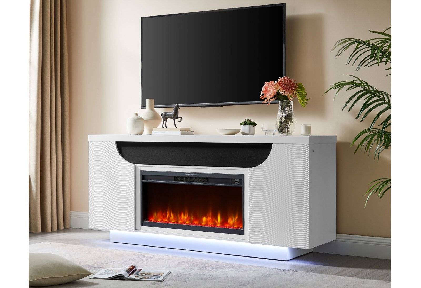 AILEEN WHITE 76″ ENT UNIT W/LED, SPEAKERS, CRYSTAL AND POP-UP DOORS
