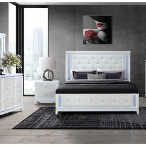 ALINA WHITE QUEEN BED GROUP WITH LED, COOLER, SPEAKER AND USB