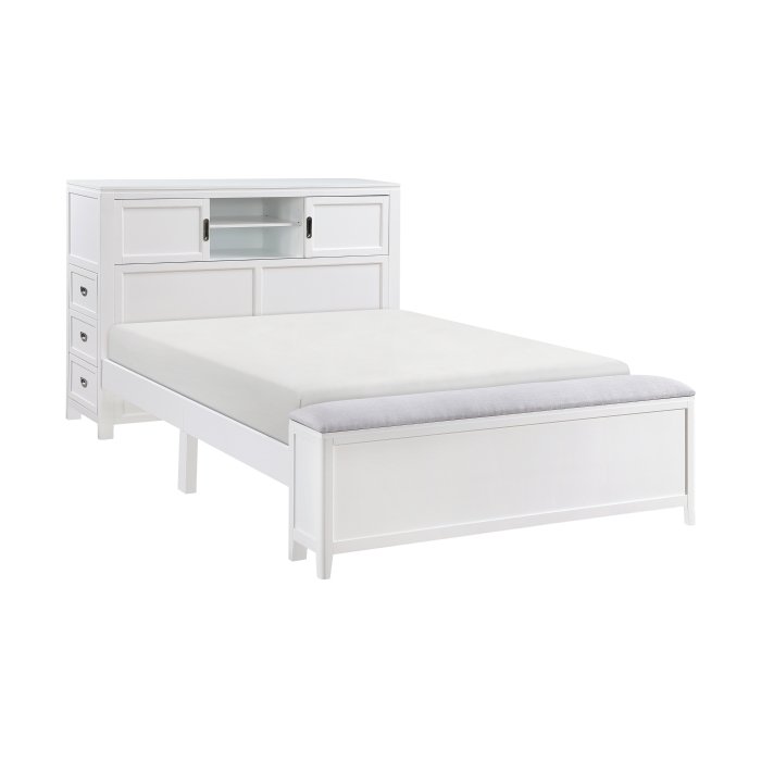 B2024WHBCF-1* Full Bookcase Platform Bed with Hidden Desk, Stool and Storage Bench