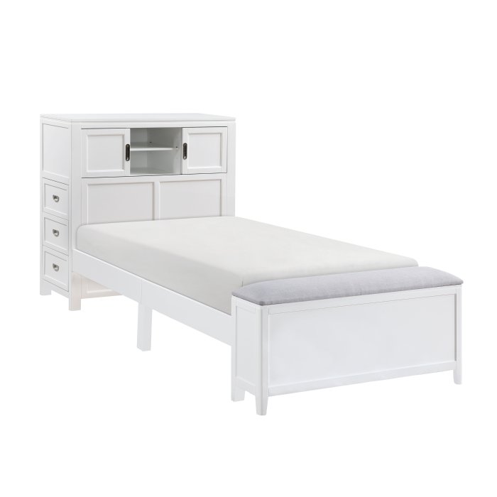 B2024WHBC-1* Twin Bookcase Platform Bed with Hidden Desk, Stool and Storage Bench