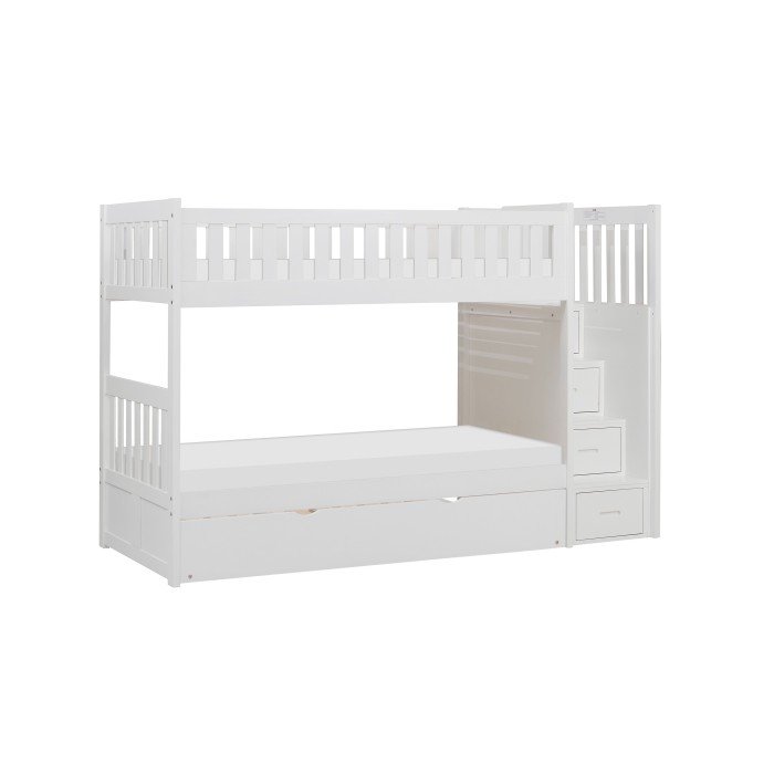 B2053SBW-1*R Twin/Twin Step Bunk Bed with Twin Trundle