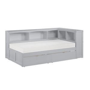 B2063BC-1BCT* Twin Bookcase Corner Platform Bed with Storage Boxes