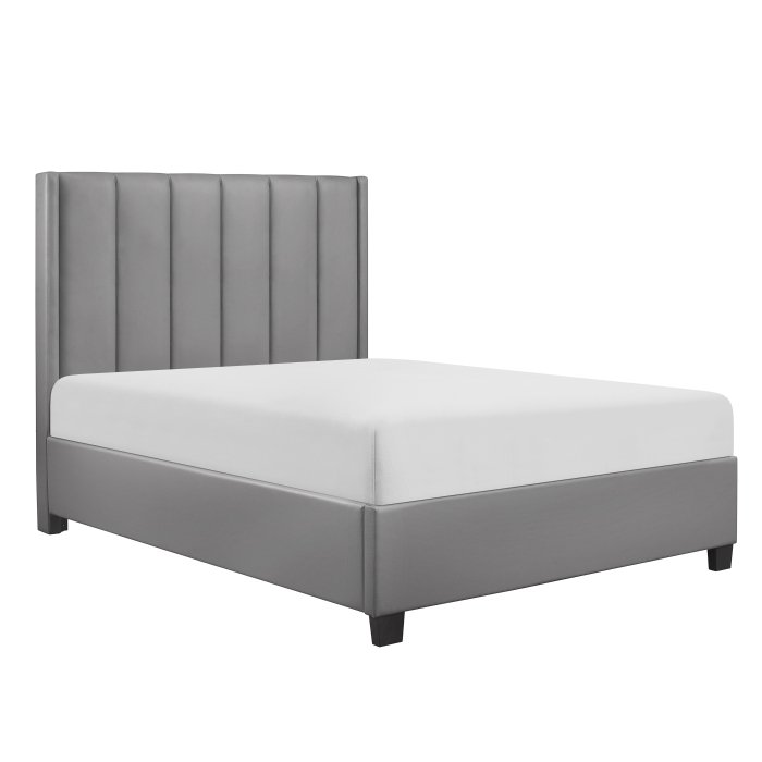 BHE5876FGY-54* 54″ Full Size Gray Vinyl Platform Bed  (Regular Full Size Platform Bed with Mattress inside Rails and Footboard)