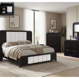 BECKETT WHITE/BLACK QUEEN BED GROUP WITH COOLER & SPEAKER
