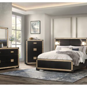 BLAKE BLACK/GOLD KING BED GROUP WITH LAMPS