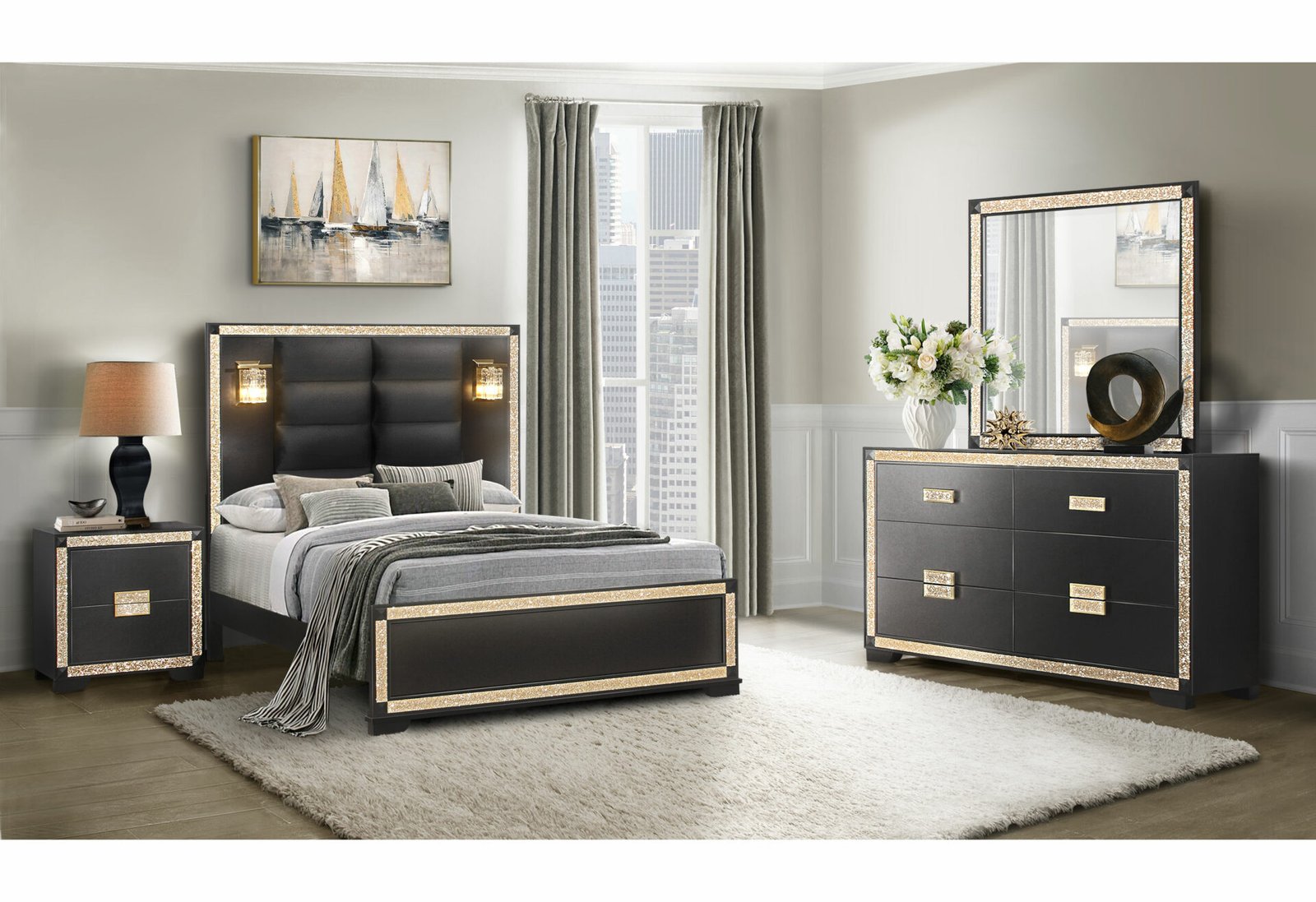 Blake-Queen-4PCS-RSC-1.jpg BLAKE BLACK FULL BED WITH LAMPS - Image 4