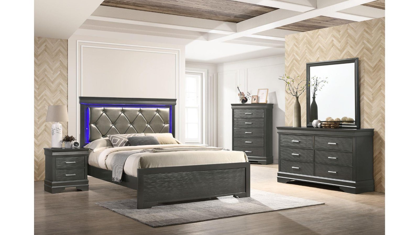 BROOKLYN TWIN 4 PC BEDROOM SET IN GUN METAL
