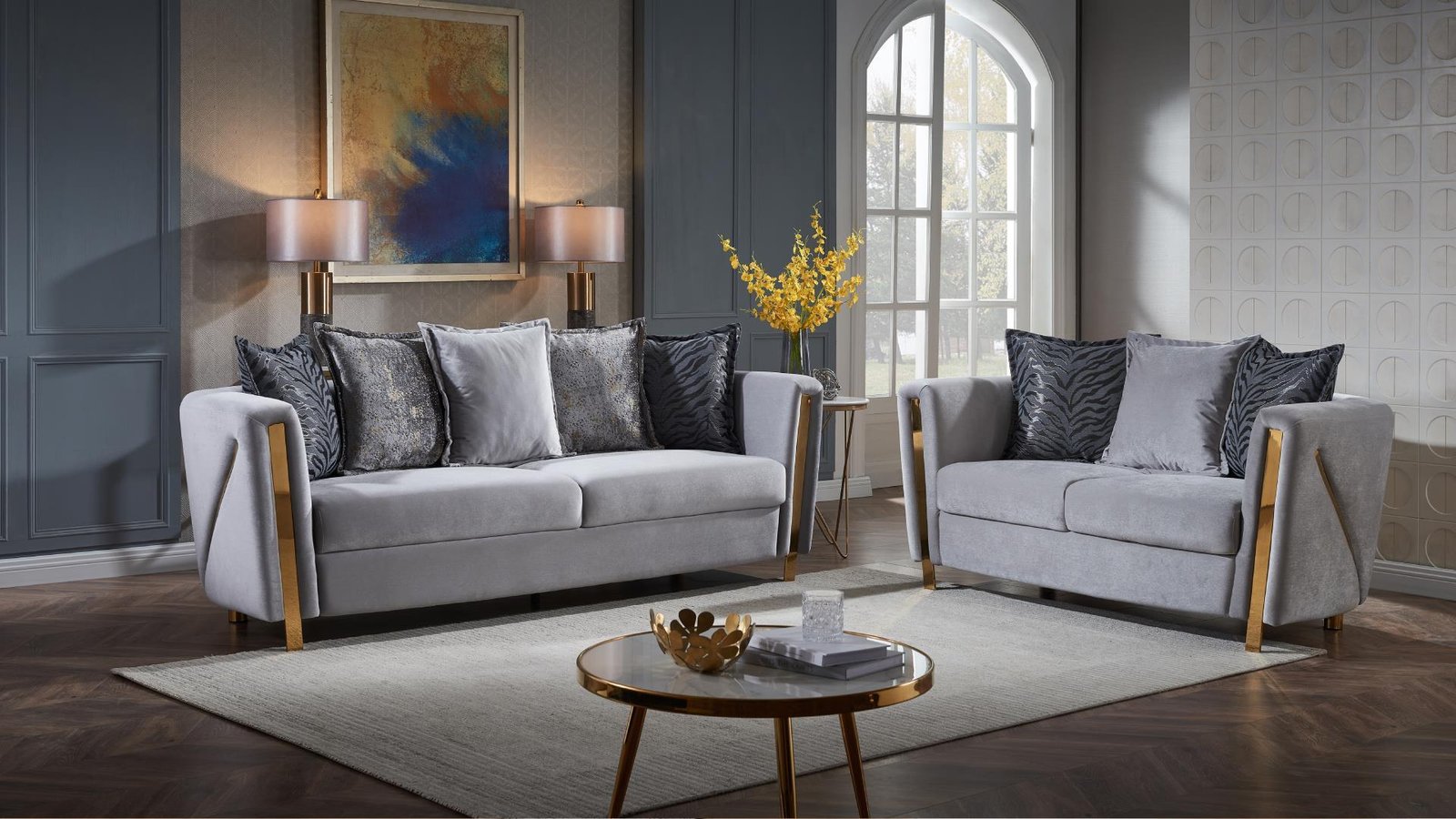 CHANELLE 2 PC Living Room Sets IN GRAY