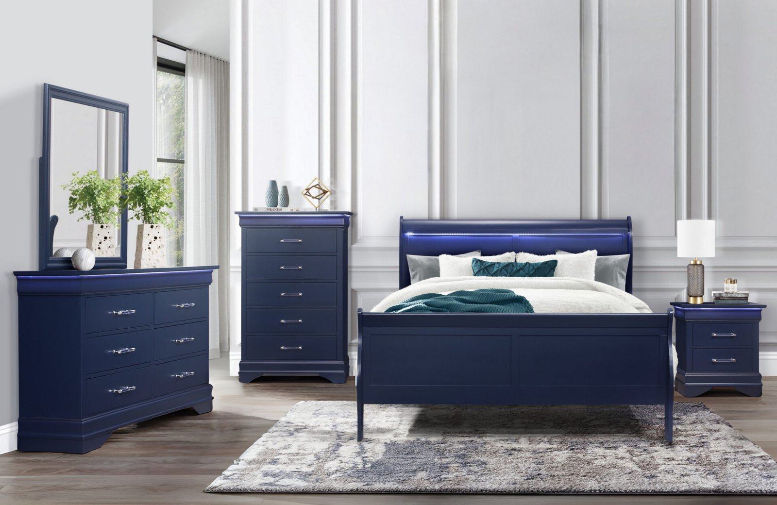 CHARLIE BLUE QUEEN BED GROUP WITH LED