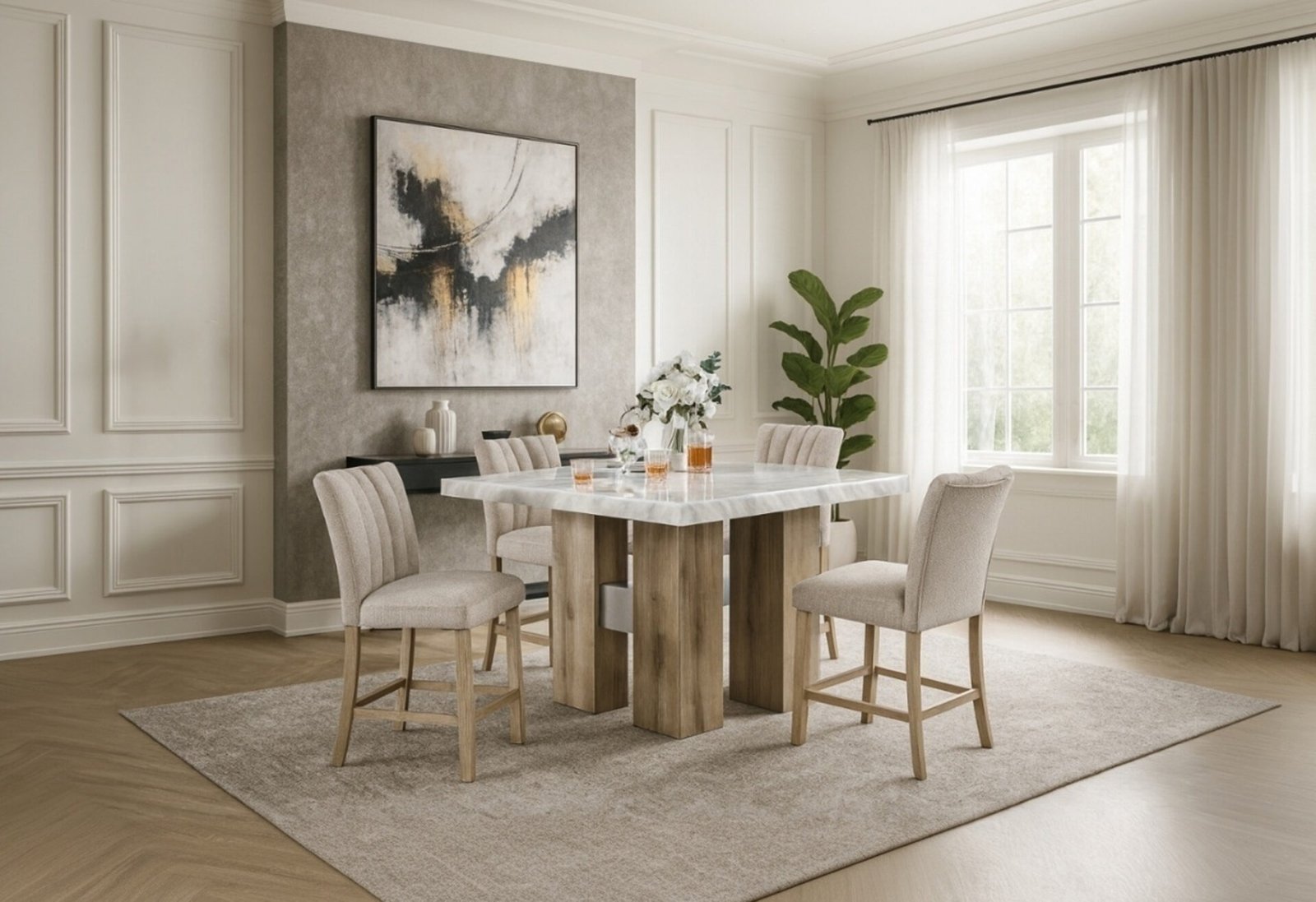D04 NATURAL BAR TABLE + D8685 BEIGE/NAT BAR STOOL