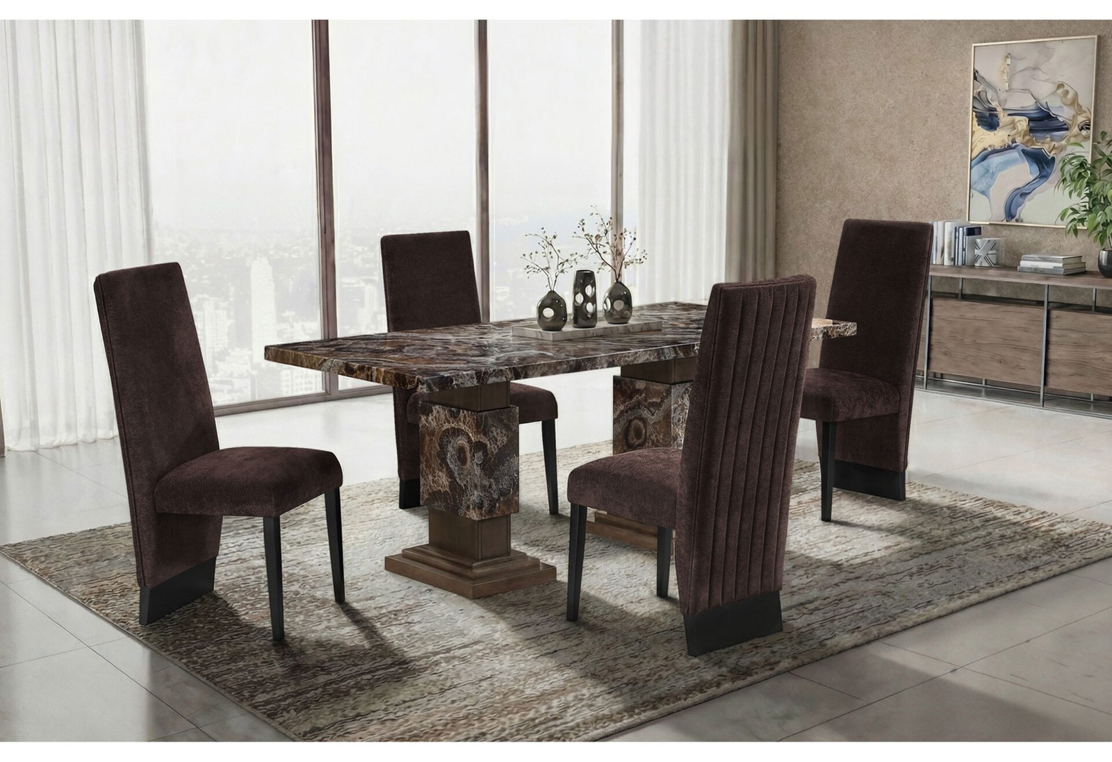 D12 BROWN DINING TABLE WITH 4 D12 BROWN DINING CHAIRS