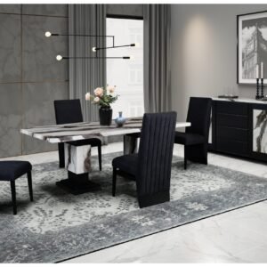 D12 DINING TABLE AND 8 D12 BLACK DINING CHAIRS