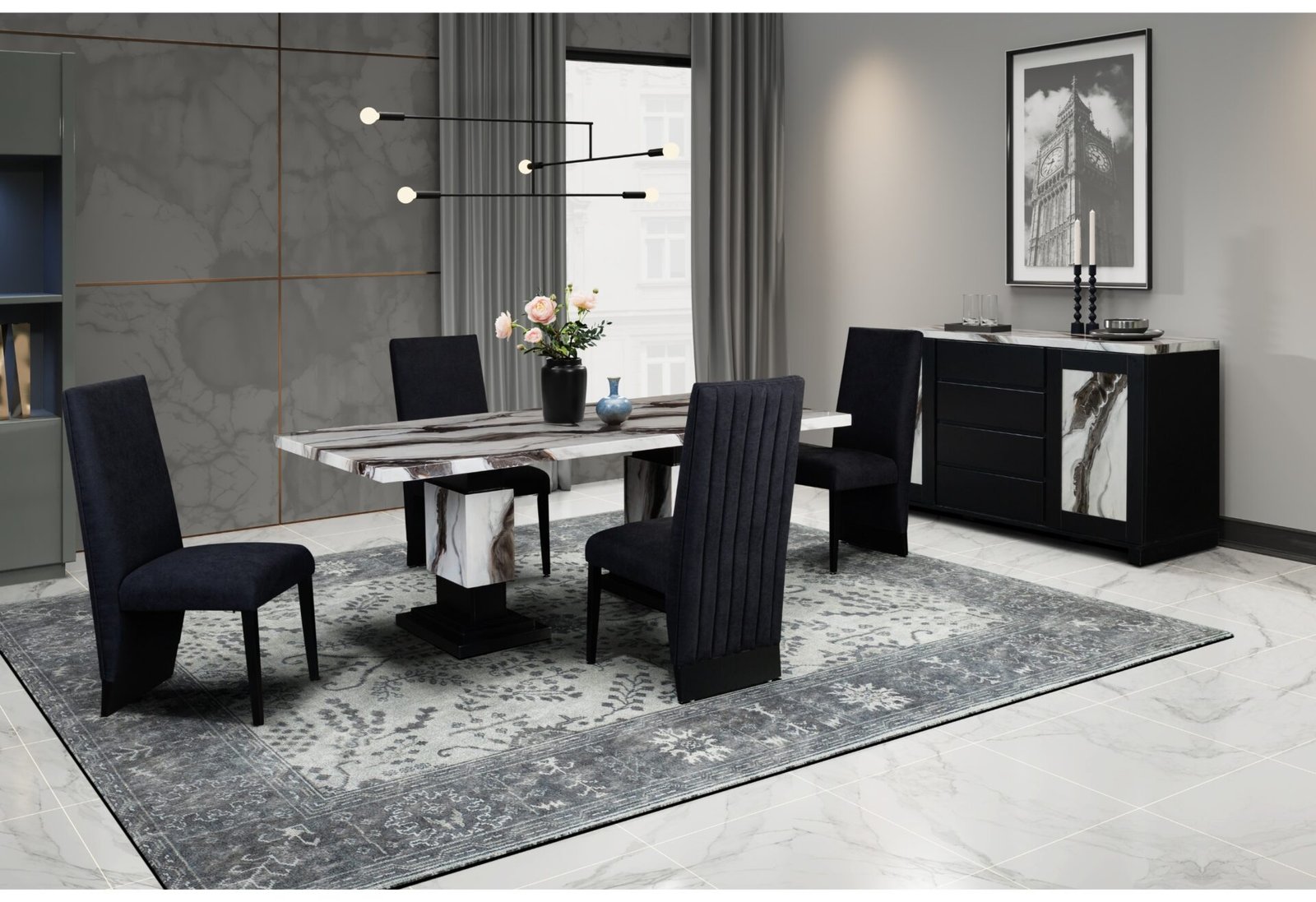 D12 DINING TABLE AND 6 DINING CHAIRS